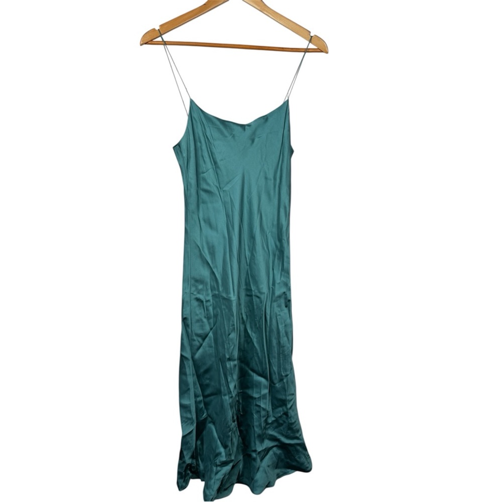 Theory Telson Slinky Twill Teal Satin Slip Dress